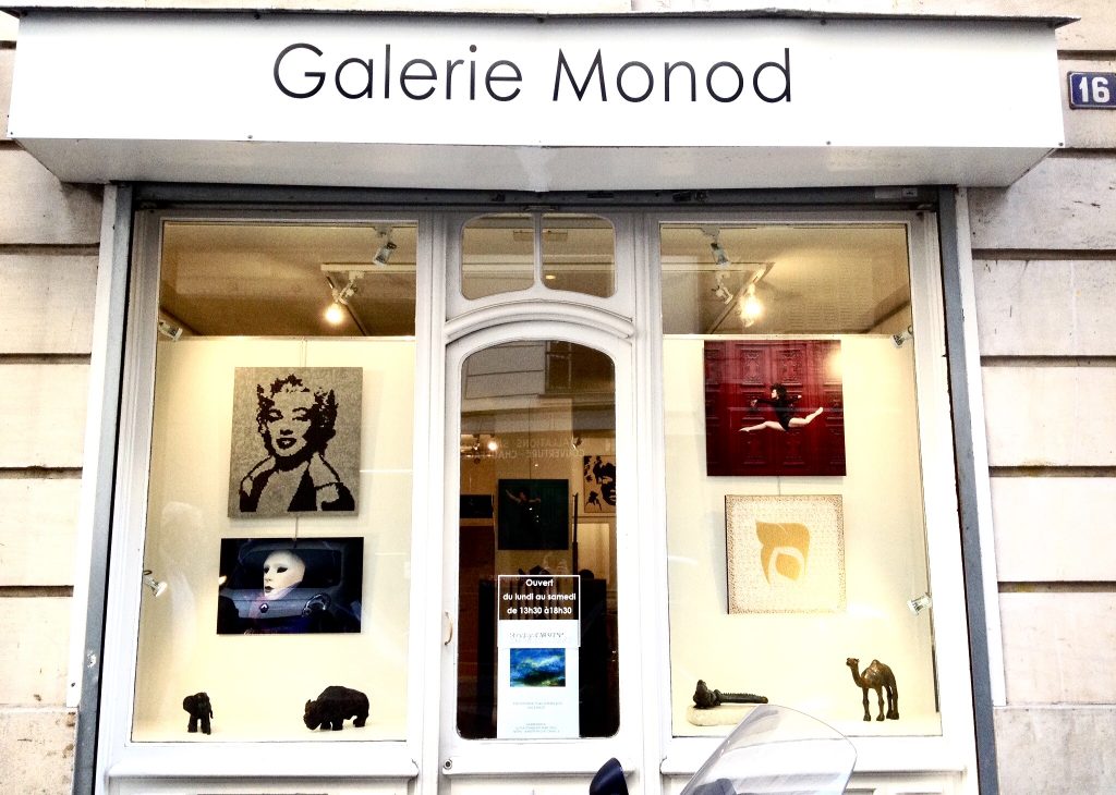 Photo de la vitrine de la galerie Monod exposant une photo de Nora Houguenade
