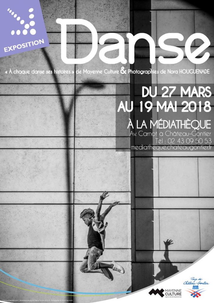 Affiche de l'exposition Danse à la médiathèque de chateau gontier 2018 photo de Nora Houguenade